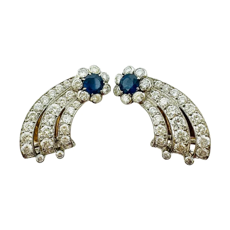 Ladies earrings European-inspired flair-Morelle Davison Platinum and 18K White Gold Sapphire and Diamond Earrings