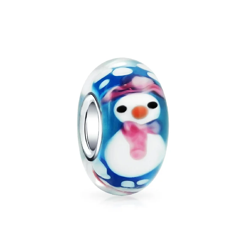 Ladies bracelets gradient gem bracelets-Christmas Charm Bead Snowman Murano Glass for European Bracelets