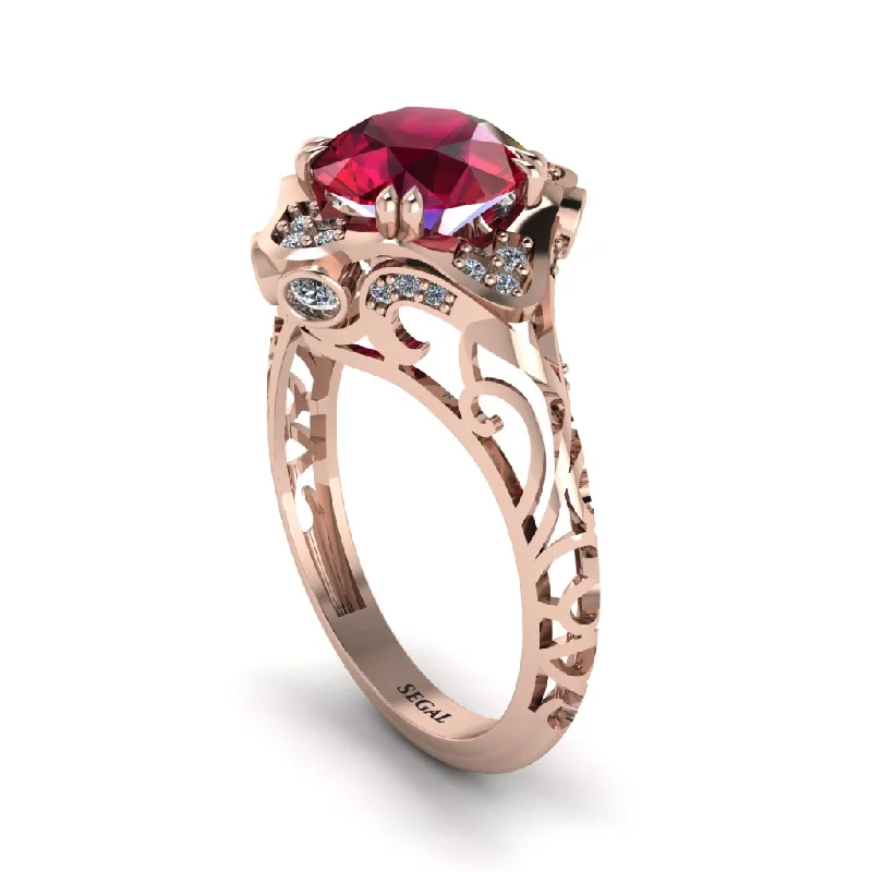 Ladies engagement rings sustainable solitaires-Ruby Ornate Filigree Engagement Ring - Evie No. 11