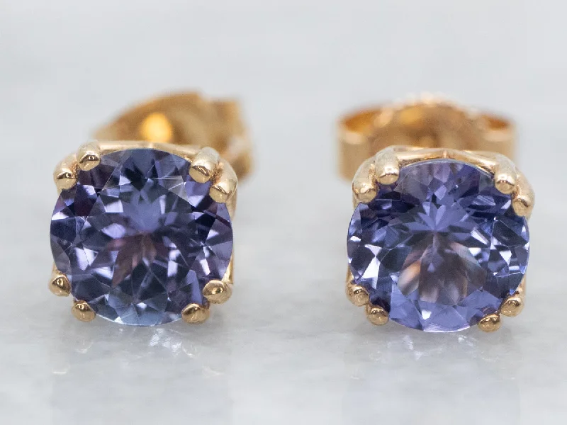 Ladies earrings ceramic crafted styles-Vibrant Tanzanite Stud Earrings