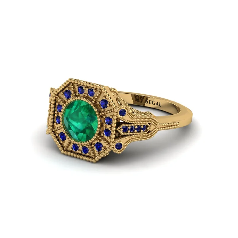 Ladies engagement rings classic looks-Emerald 14K Gold Art Deco Engagement Ring - Erin No. 64