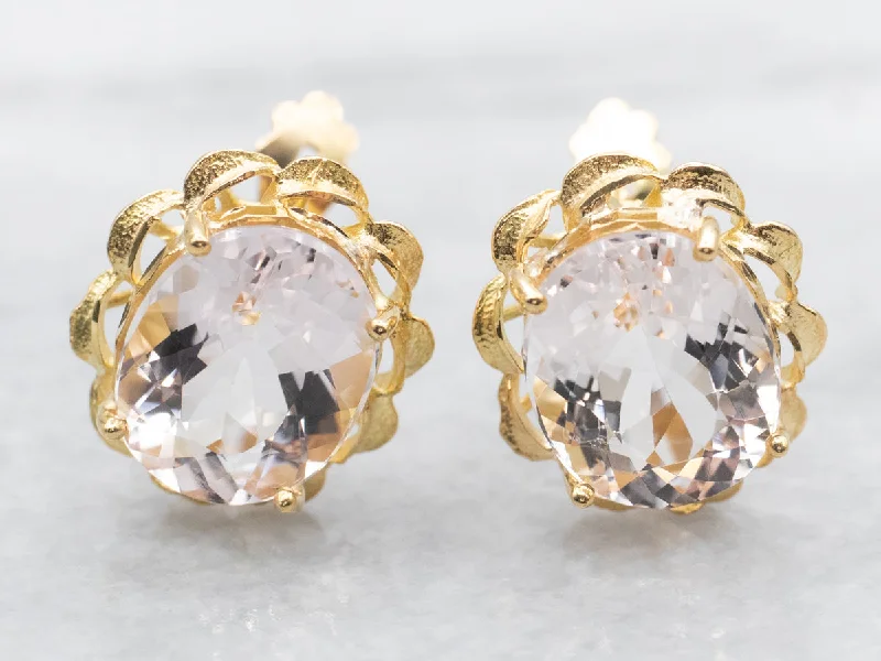 Ladies earrings festive season styles-Oval Cut Morganite Stud Earrings