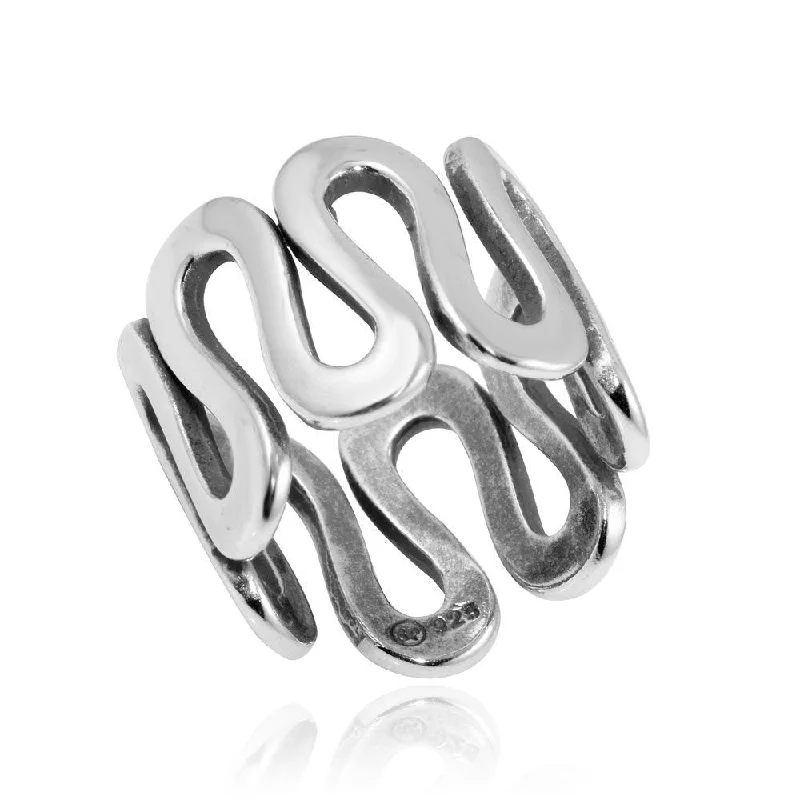 Ladies rings exclusive limited editions-High Polished 925 Sterling Silver Wavy Eternity Ring - CR00744