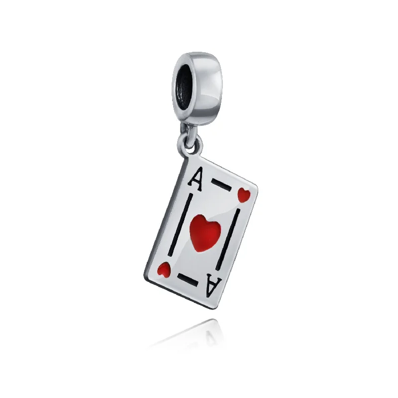 Ladies bracelets sunken gem designs-Travel Casino Ace of Hearts Dangle Charm Bead Red Heart Sterling Silver Bracelet