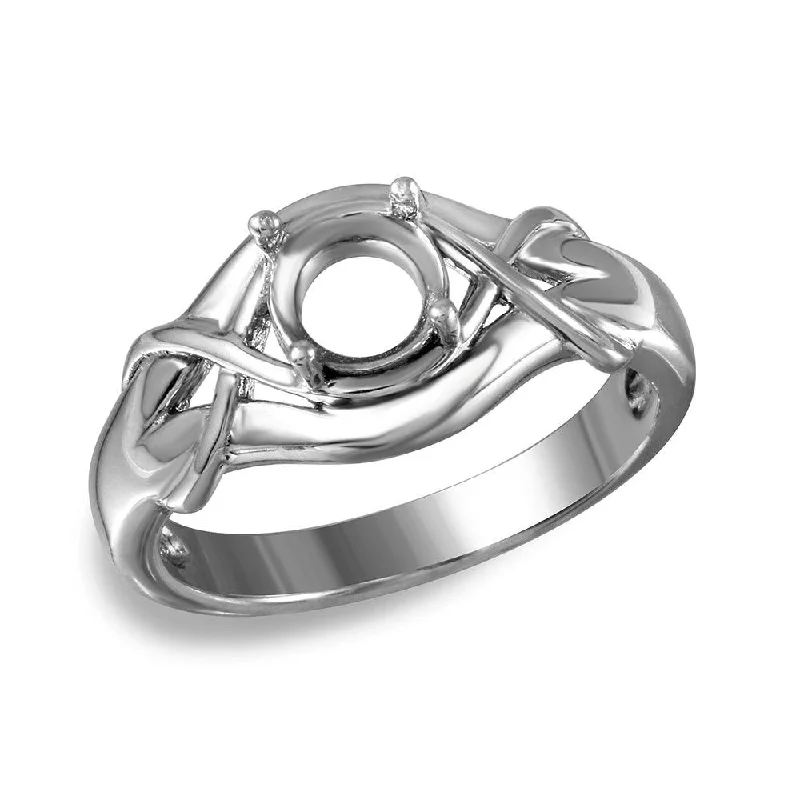 Ladies rings metallic sheen styles-Silver 925 Rhodium Plated Tied Up Design Single Stone Mounting Ring - BGR00486