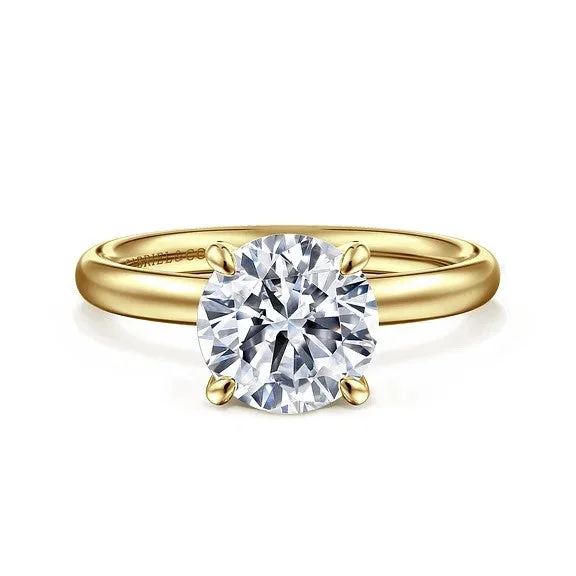 Ladies engagement rings pave settings-Unite - 14K Yellow Gold Round Solitaire Diamond Engagement Ring (Setting Only)