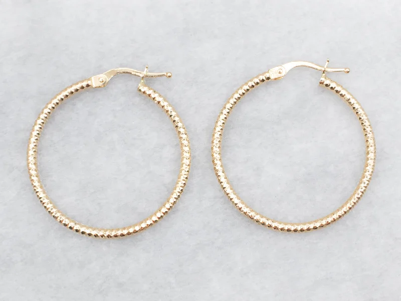 Ladies earrings beaded accent designs-Faceted Gold Tube Hoop Earrings