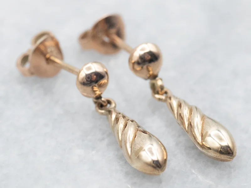 Ladies earrings heavy statement pieces-Gold Twist Stud Drop Earrings