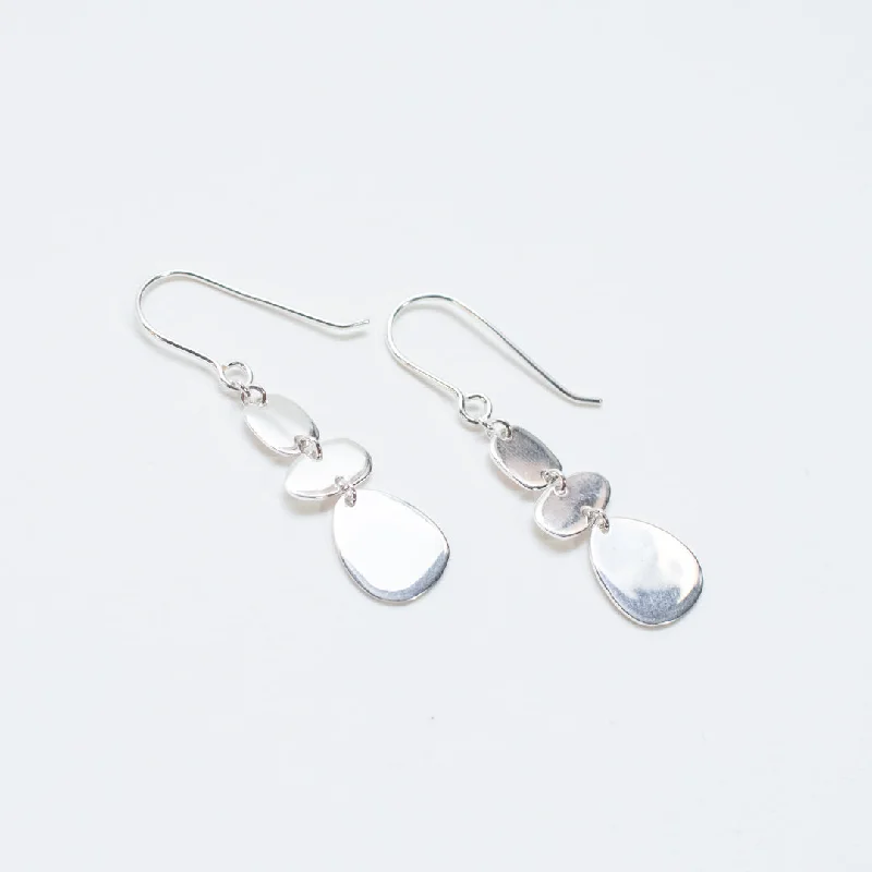 Ladies earrings polished shiny designs-Silver Three Organic Shapes Earrings