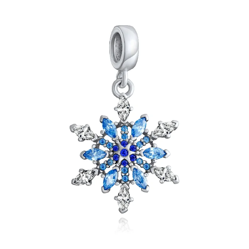 Ladies bracelets comfort fit designs-Christmas Charm Bead Ice Blue Crystal Snowflake for Winter Holiday Bracelets