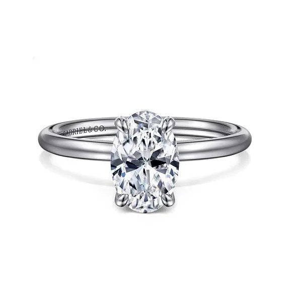 Ladies engagement rings large diamonds-Tiana - 14K White Gold Oval Solitaire Diamond Engagement Ring (Setting Only)