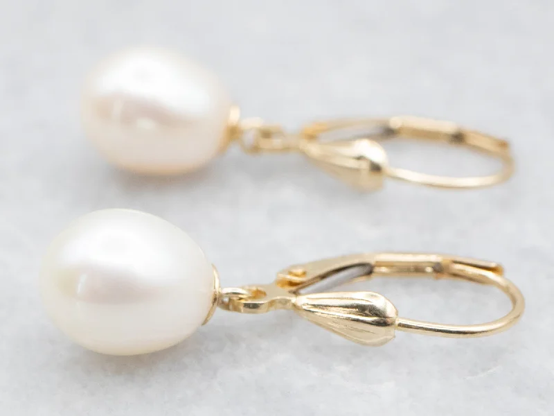 Ladies earrings brushed texture styles-Freshwater Pearl Drop Earrings