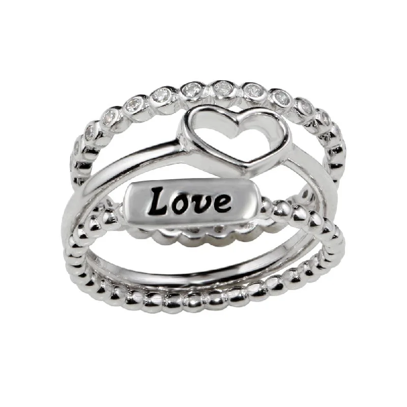 Ladies rings Indian-inspired styles-Rhodium Plated 925 Sterling Silver Stackable Love Rings - STR01060