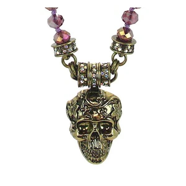 Ladies necklaces rose gold layered designs-Kirks Folly Skull & Amethyst Necklace