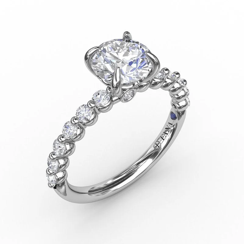 Ladies engagement rings sustainable solitaires-Contemporary Round Diamond Solitaire Engagement Ring With Diamond Band