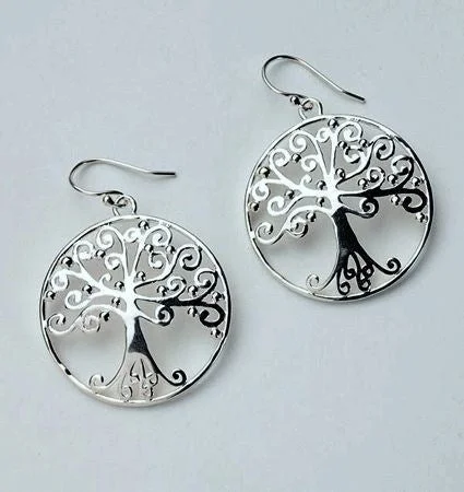 Ladies earrings five-stone designs-"Tree of Life" Round Earrings in Sterling Silver