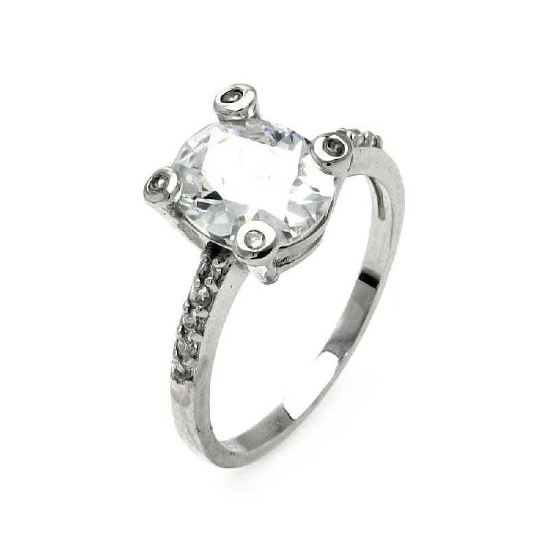 Ladies rings cascading stone rings-Silver 925 Rhodium Plated Oval CZ Center Ring - STR00262