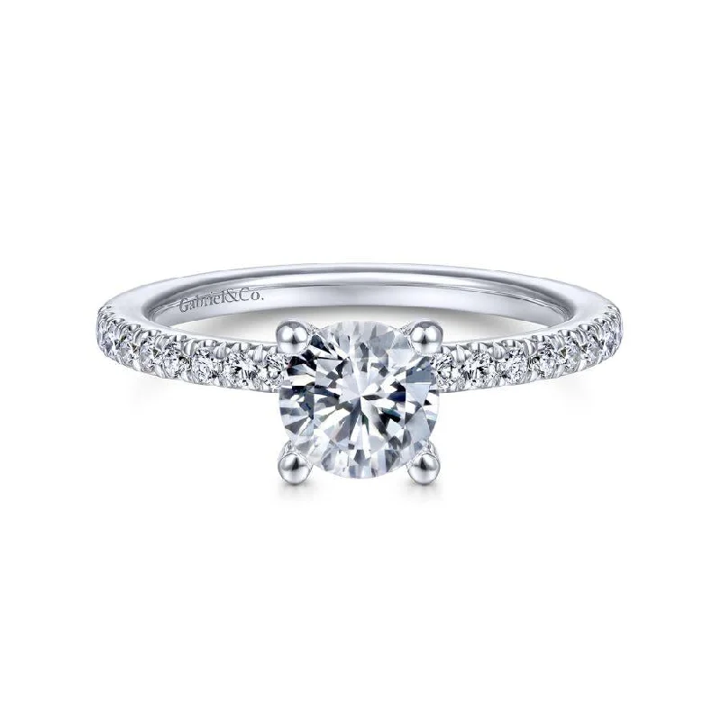 Ladies engagement rings silver tones-Ulani - 14K White Gold Round Diamond Engagement Ring(Setting Only)