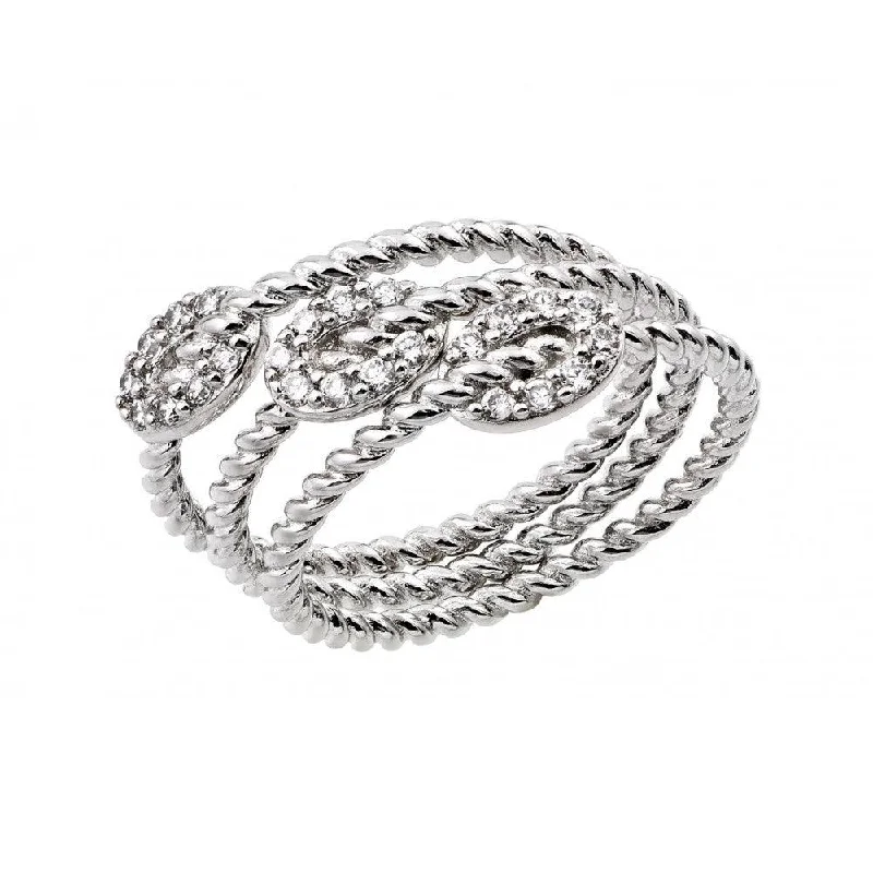 Ladies rings sharp edge styles-Silver 925 Rhodium Plated Rope Oval Ring - BGR00919