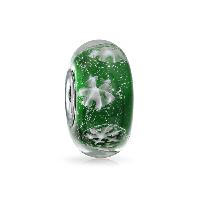 Ladies bracelets French elegance styles-Christmas Charm Bead Snowflake Murano Glass Spacer for European Bracelets