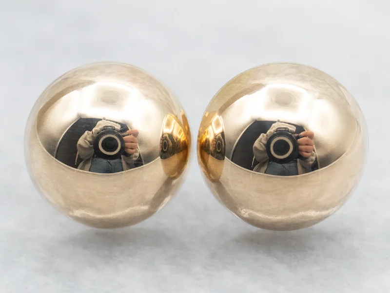 Ladies earrings avant-garde designs-Yellow Gold Hollow Dome Stud Earrings