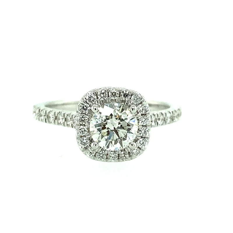 Ladies engagement rings budget picks-14K White Gold 1.08ct Round Diamond Halo Engagement Ring