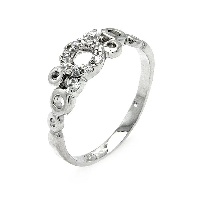 Ladies rings tapered band rings-Silver 925 Rhodium Plated Clear CZ Open Bubbles Ring - BGR00517