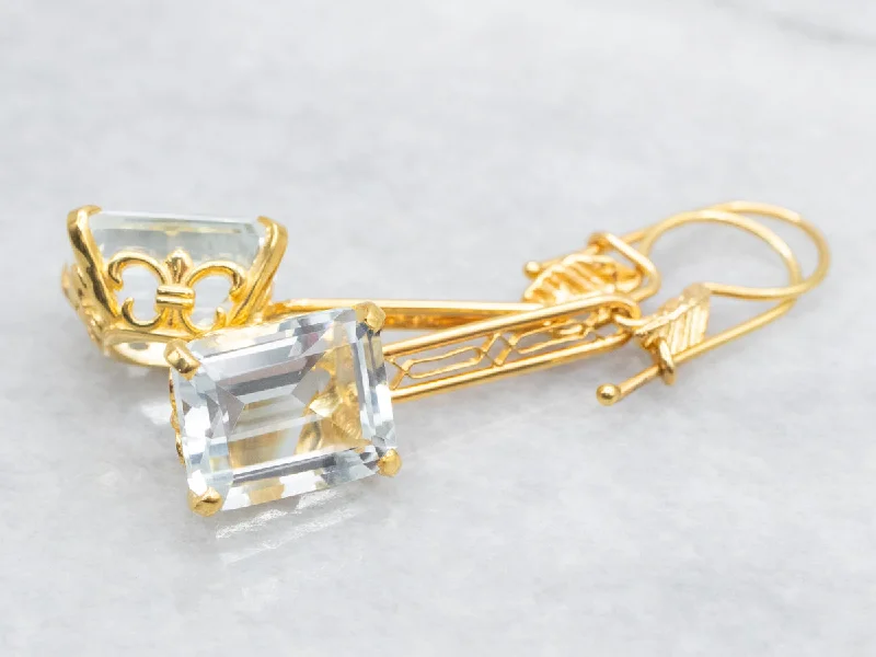 Ladies earrings subtle luxury options-Blue Topaz Gold Filigree Bar Drop Earrings