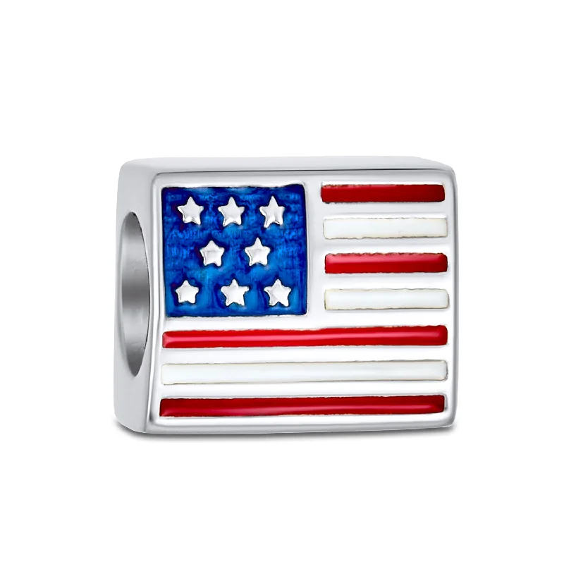 Ladies bracelets super wide designs-Patriotic USA Flag Star Charm Bead in Sterling Silver for European Bracelets