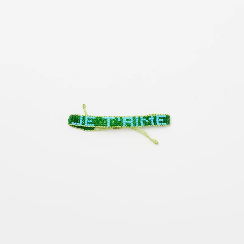 Ladies bracelets bangle style trends-Woven JE T'AIME Bracelet - Green/Turquoise