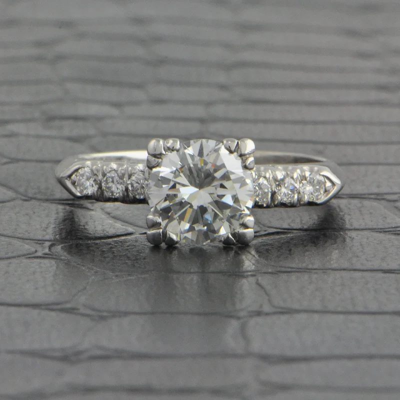 Ladies engagement rings proposal diamond bands-Vintage 1950s 1.43 ct. Transitional Cut Diamond Engagement Ring in Platinum