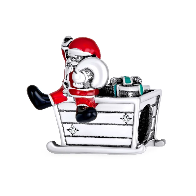 Ladies bracelets physical store locations-Christmas Charm Bead Santa Hat & Sled Sterling Silver for European Bracelet