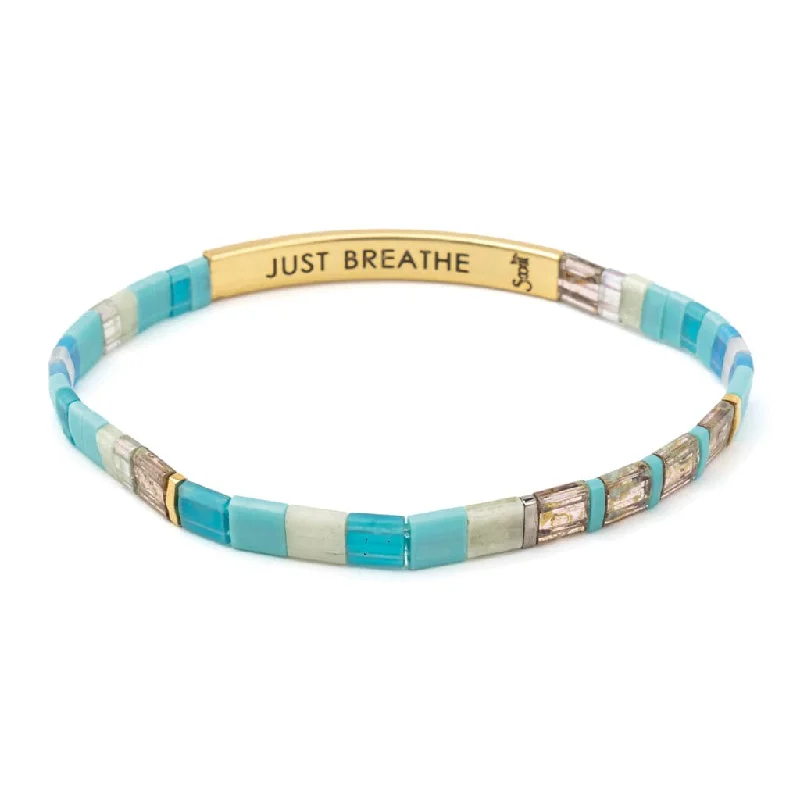 Ladies bracelets cluster charm styles-Good Karma Miyuki Bracelet | Just Breathe - Tonal Turquoise & Gold