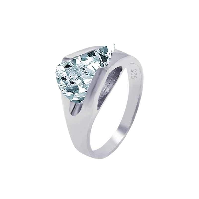 Ladies rings trendy stacking options-Silver 925 Rhodium Plated Clear Sideways CZ Ring - AAR0001