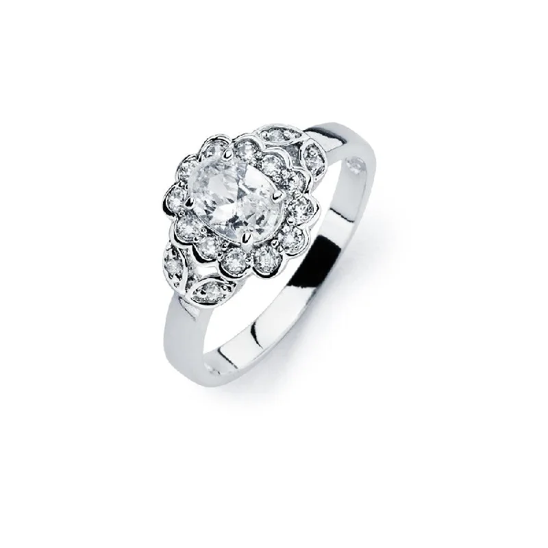 Ladies rings wear-resistant styles-Silver 925 Rhodium Plated Clear Cluster CZ Flower Ring - BGR00730