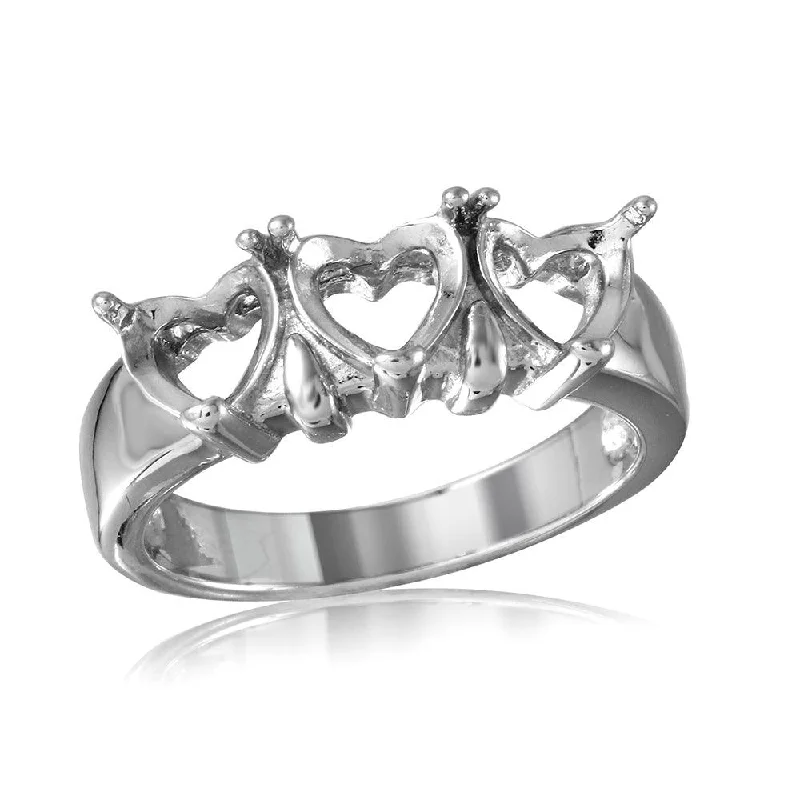 Ladies rings seasonal discount offers-Silver 925 Rhodium Plated 3 Hearts Mounting Ring - BGR00501