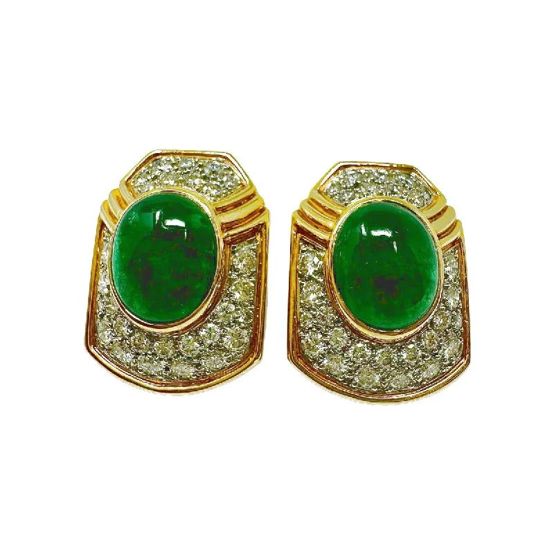 Ladies earrings thoughtful birthday surprises-Montreaux 18K Gold and Platinum Clip-on Earrings with Emeralds & Diamonds