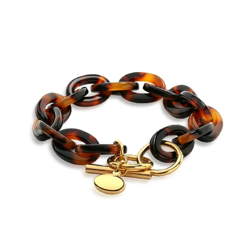 Ladies bracelets sharp edge styles-Fashion Brown Golden Acrylic Leopard Tortoise Shell Chain Link Bracelet