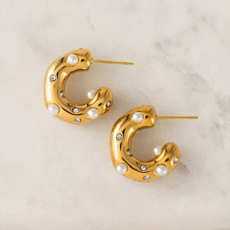 Ladies earrings cluster design earrings-Gold Plated Cove Pearl Hoop Earrings