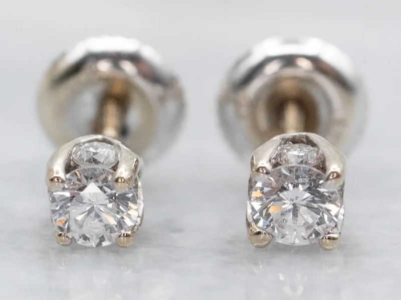 Ladies earrings mixed material earrings-Screw Back Diamond Stud Earrings