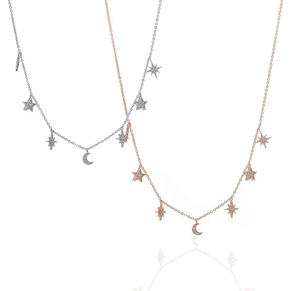 Ladies necklaces pointed tip styles-Star Moon Necklace