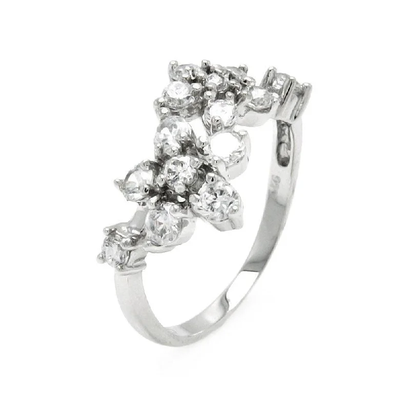 Ladies rings conflict-free gemstones-Silver 925 Rhodium Plated Clear CZ Flower Ring - BGR00440