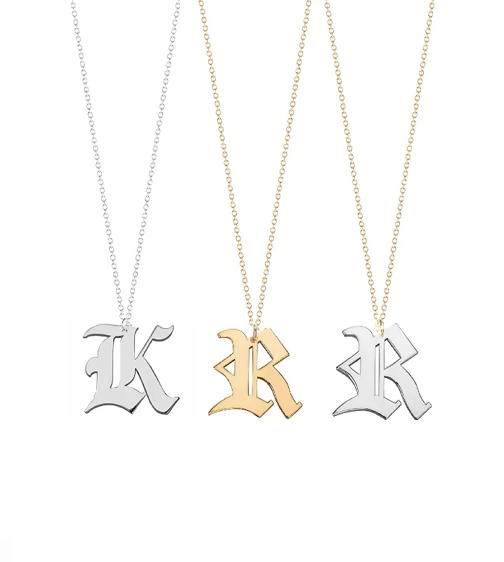 Ladies necklaces distressed look styles-Noah Gothic Initial Necklace