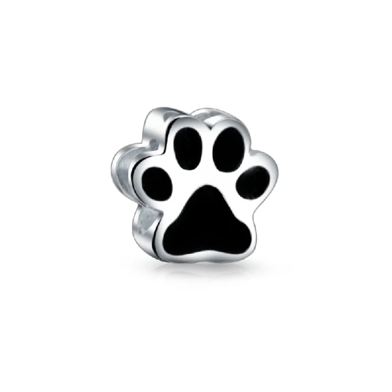 Ladies bracelets ergonomic shape designs-Black Paw Print Charm Bead for Pet Lovers - Fits European Bracelet