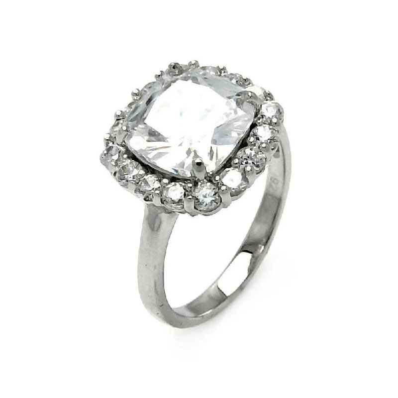 Ladies rings Japanese aesthetic rings-Silver 925 Rhodium Plated Clear Center and Cluster CZ Ring - STR00381