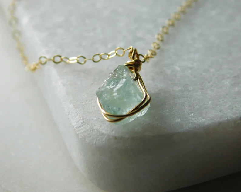 Ladies necklaces spinning pendant styles-Raw Aquamarine Necklace | March Birthstone