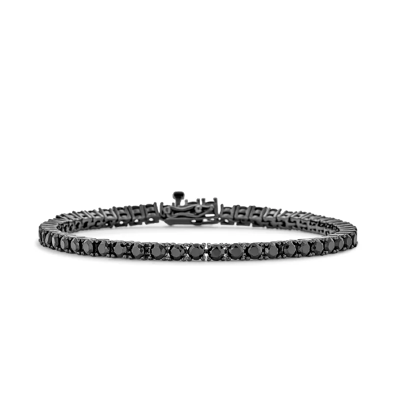 Ladies bracelets single band bracelets-Traditional Bridal Jewelry 10 CT CZ Round Solitaire Tennis Bracelet Black Silver 7"