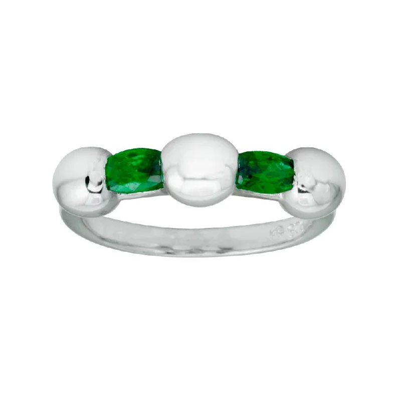 Ladies rings handmade craft pieces-Rhodium Plated 925 Sterling Silver Green Stone CZ Ring - BGR01308GRN