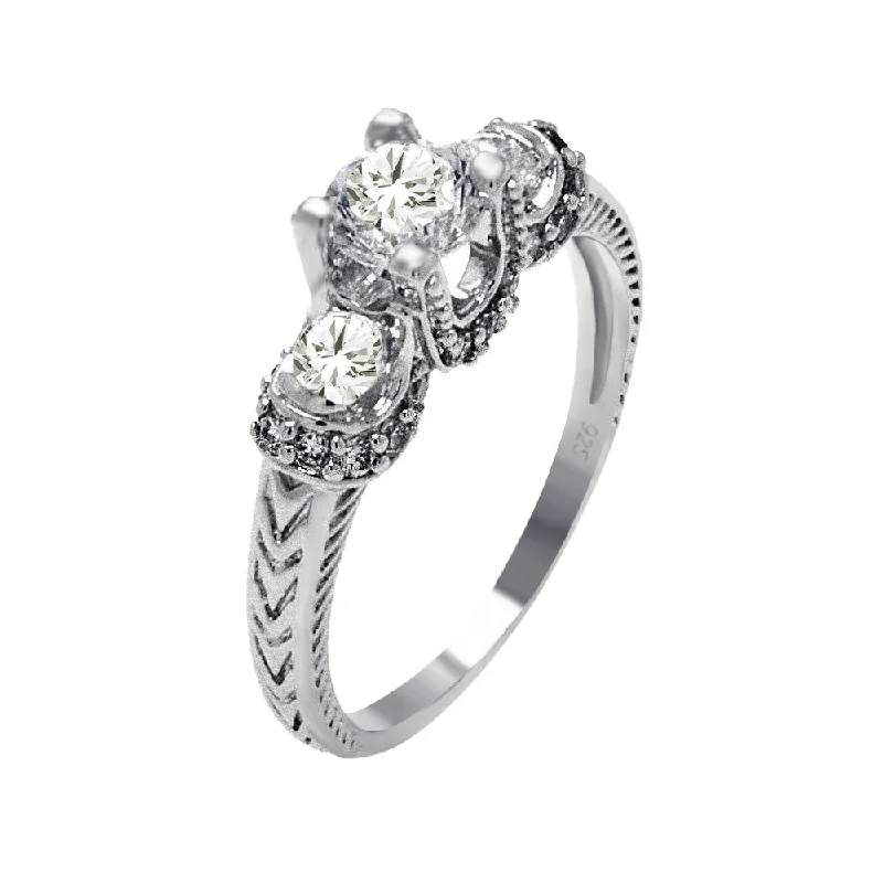 Ladies rings tri-color styles-Silver 925 Rhodium Plated Clear CZ Past Present Future Bridal Ring - BGR00376