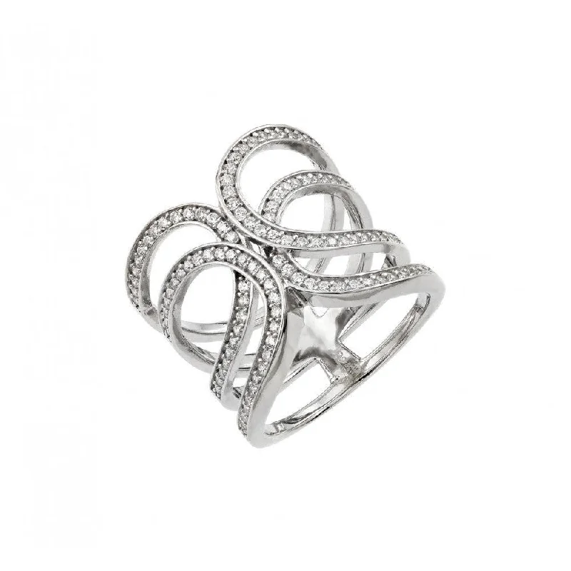 Ladies rings asymmetrical design picks-Silver 925 Rhodium Plated Double Interlace Ring - GMR00029